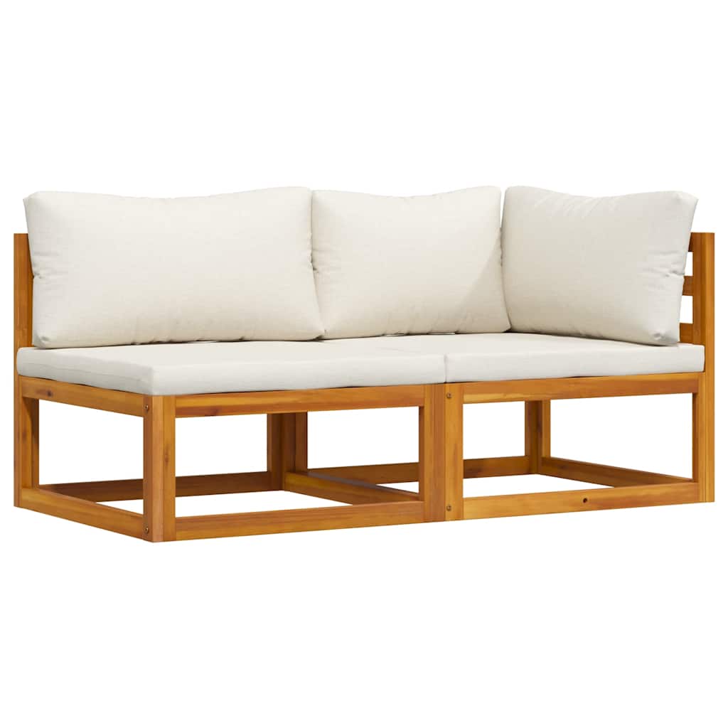 2 Piece Sofa Set with Cream White Cushions Solid Acacia Wood