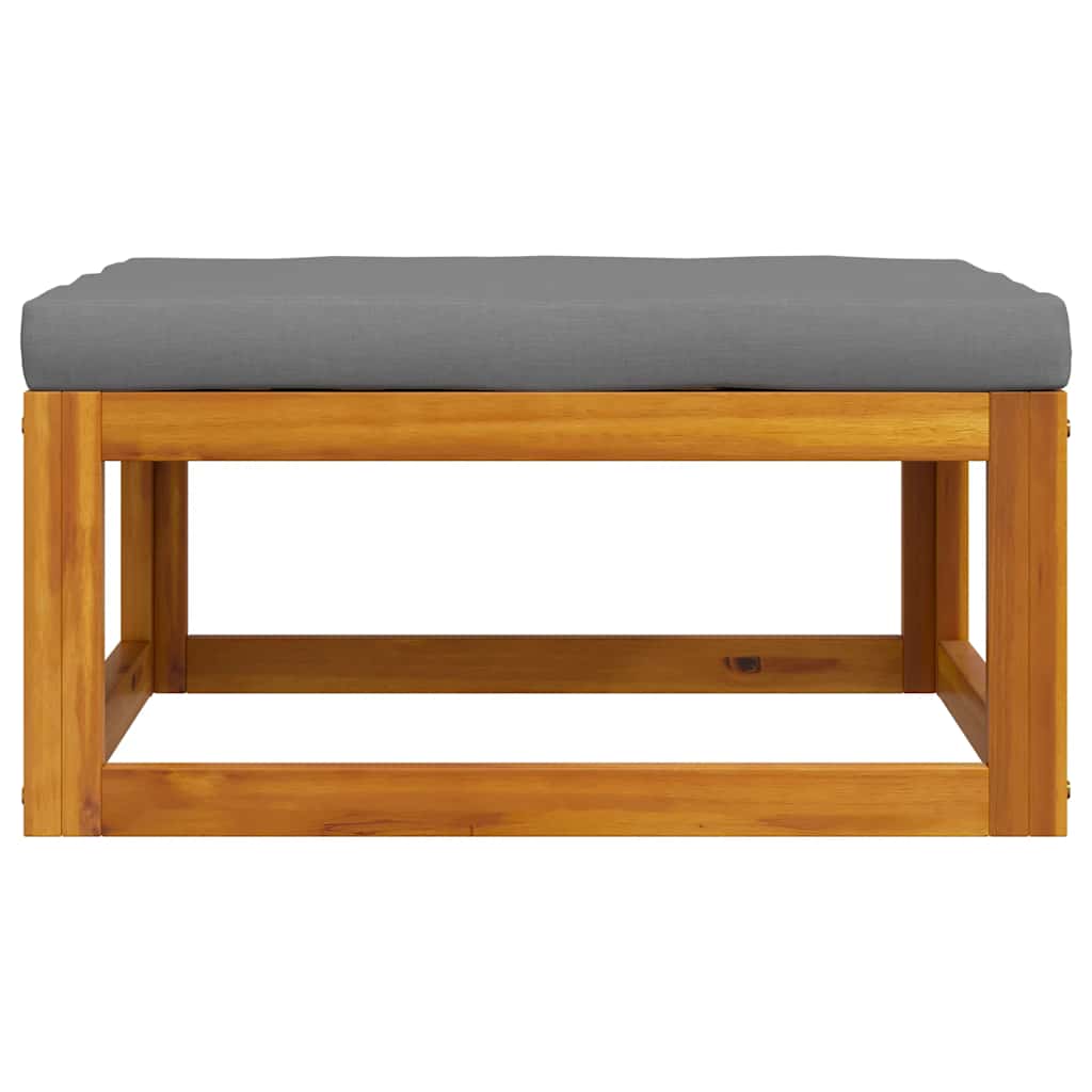 Footrest with Dark Grey Cushion Solid Acacia Wood