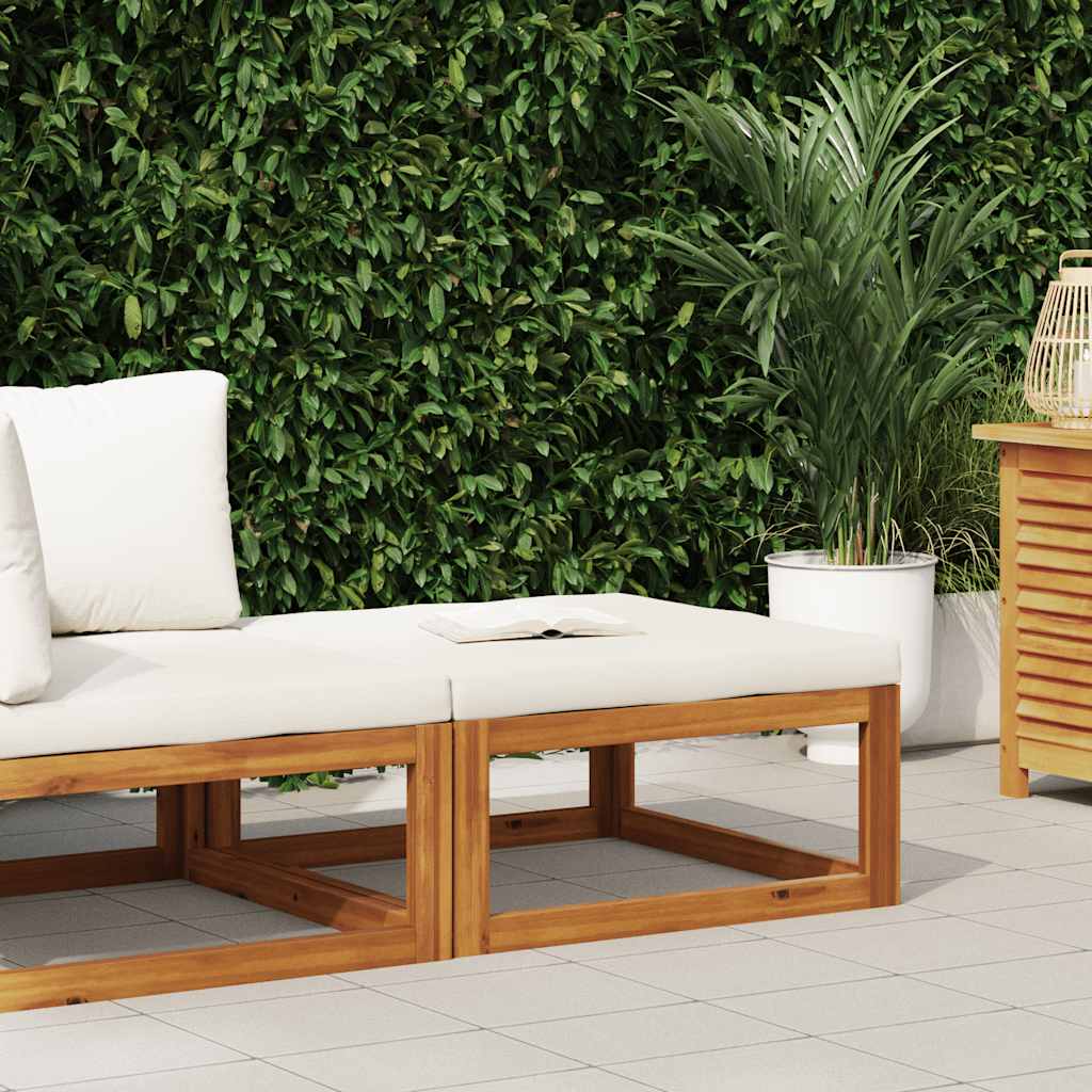 Footrest with Cream White Cushion Solid Acacia Wood