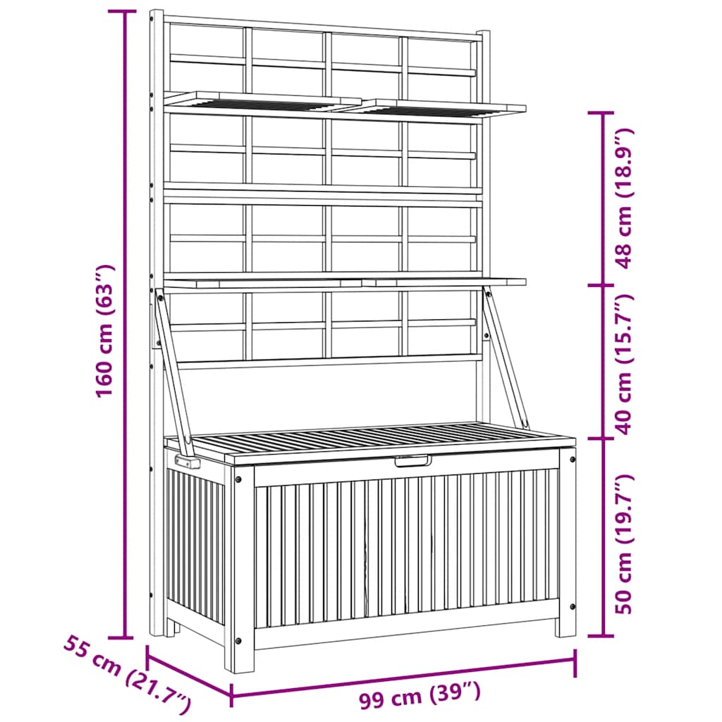 Storage Box with Trellis Grey 99x55x160 cm Solid Acacia Wood