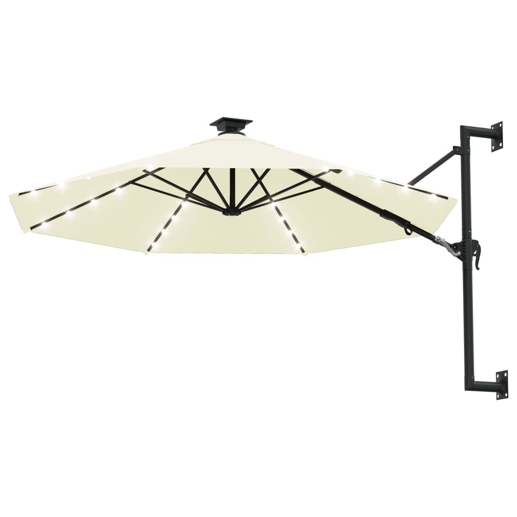 Wall-mounted Garden Parasol with LEDs 300 cm Sand