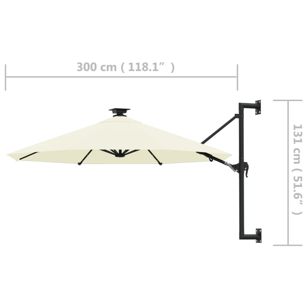 Wall-mounted Garden Parasol with LEDs 300 cm Sand