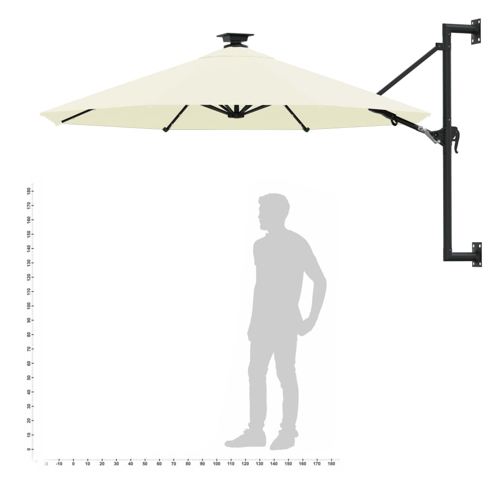 Wall-mounted Garden Parasol with LEDs 300 cm Sand