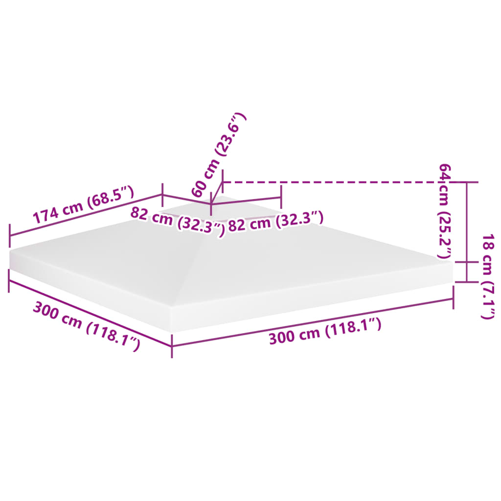 2-Tier Gazebo Top Cover 310 g/m² 3x3 m White