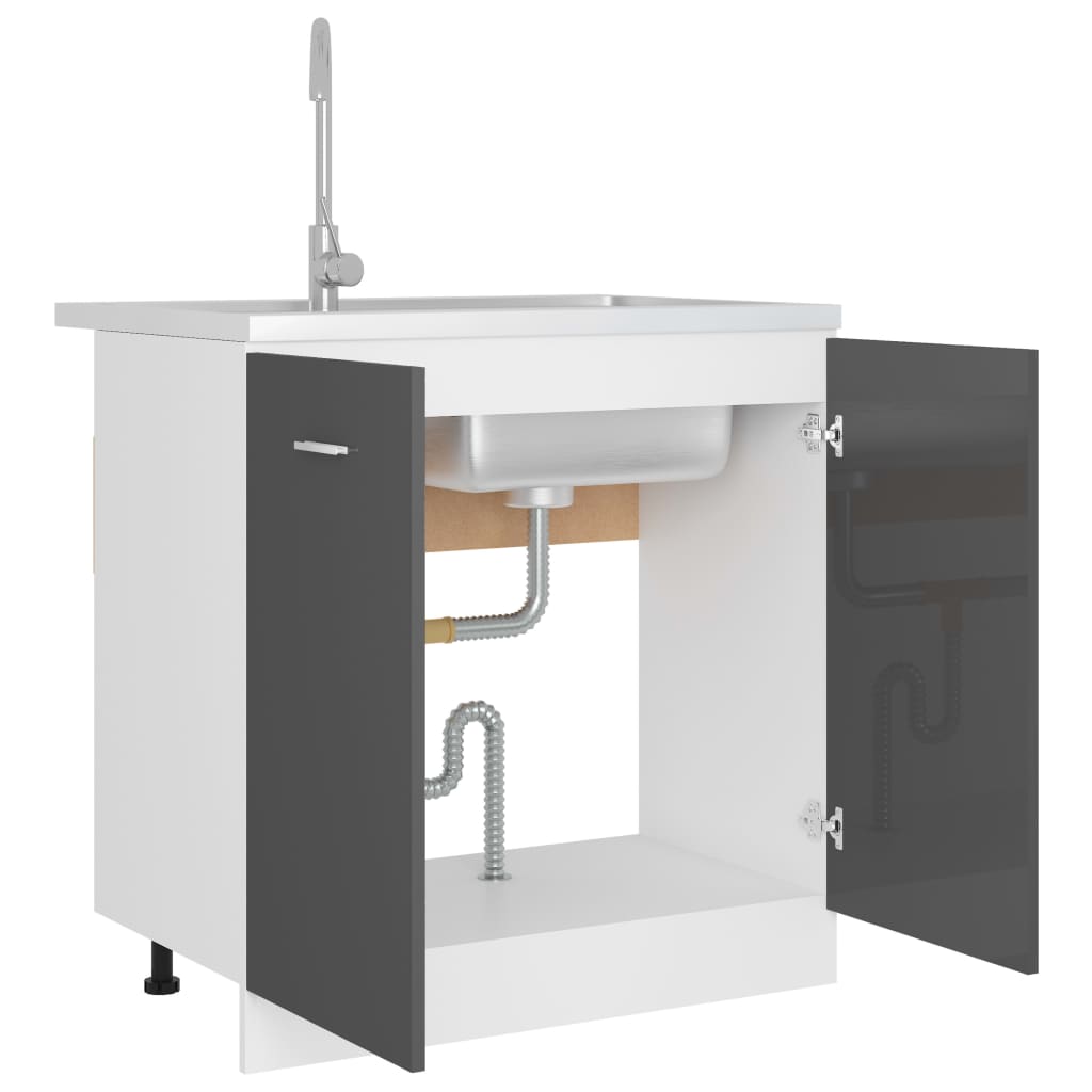 Sink Bottom Cabinet Lyon High Gloss Grey 80x46x81.5 cm Engineered Wood