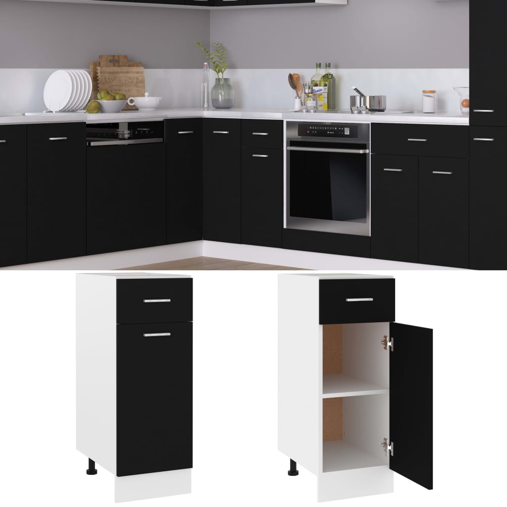 Drawer Bottom Cabinet Lyon Black 30x46x81.5 cm Engineered Wood