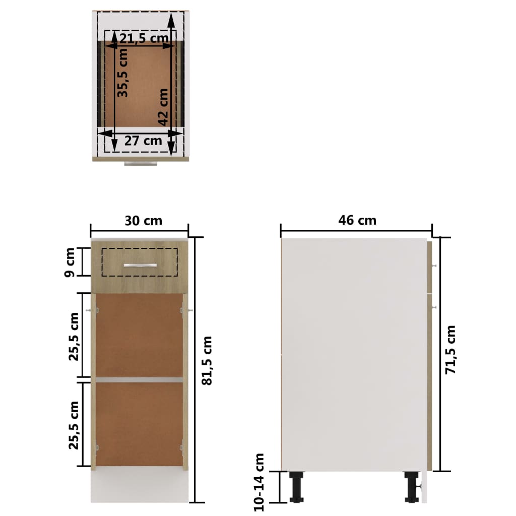 Drawer Bottom Cabinet Lyon Sonoma Oak 30x46x81.5 cm Engineered Wood