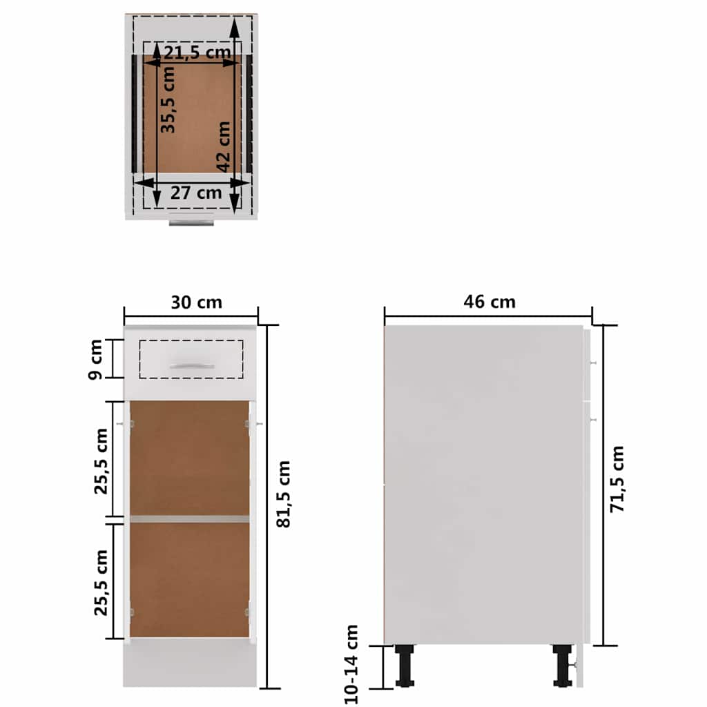 Drawer Bottom Cabinet Lyon High Gloss White 30x46x81.5 cm Engineered Wood