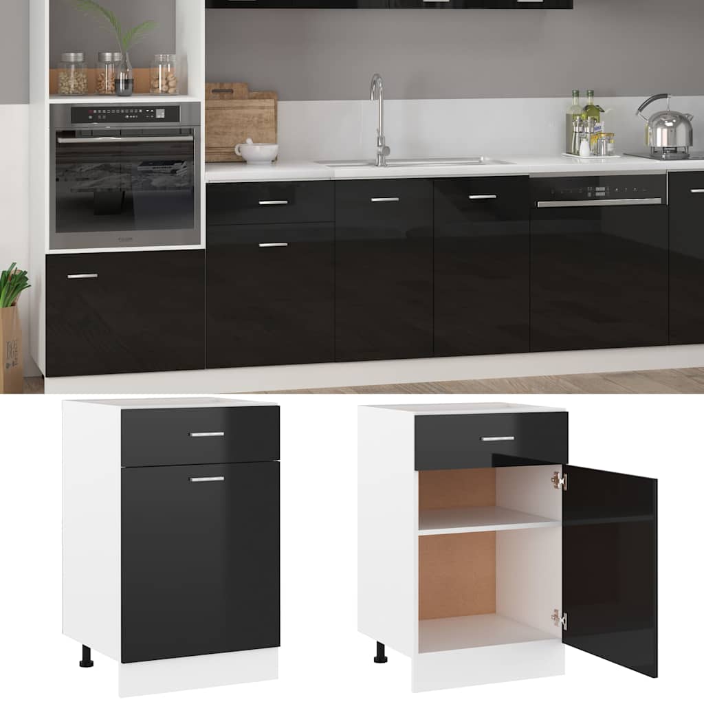 Drawer Bottom Cabinet Lyon High Gloss Black 50x46x81.5 cm Engineered Wood