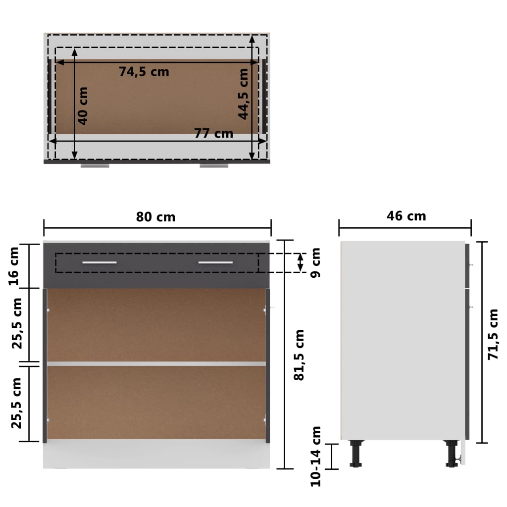 Drawer Bottom Cabinet Lyon Grey 80x46x81.5 cm Engineered Wood