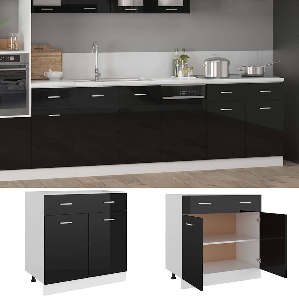 Drawer Bottom Cabinet Lyon High Gloss Black 80x46x81.5 cm Engineered Wood