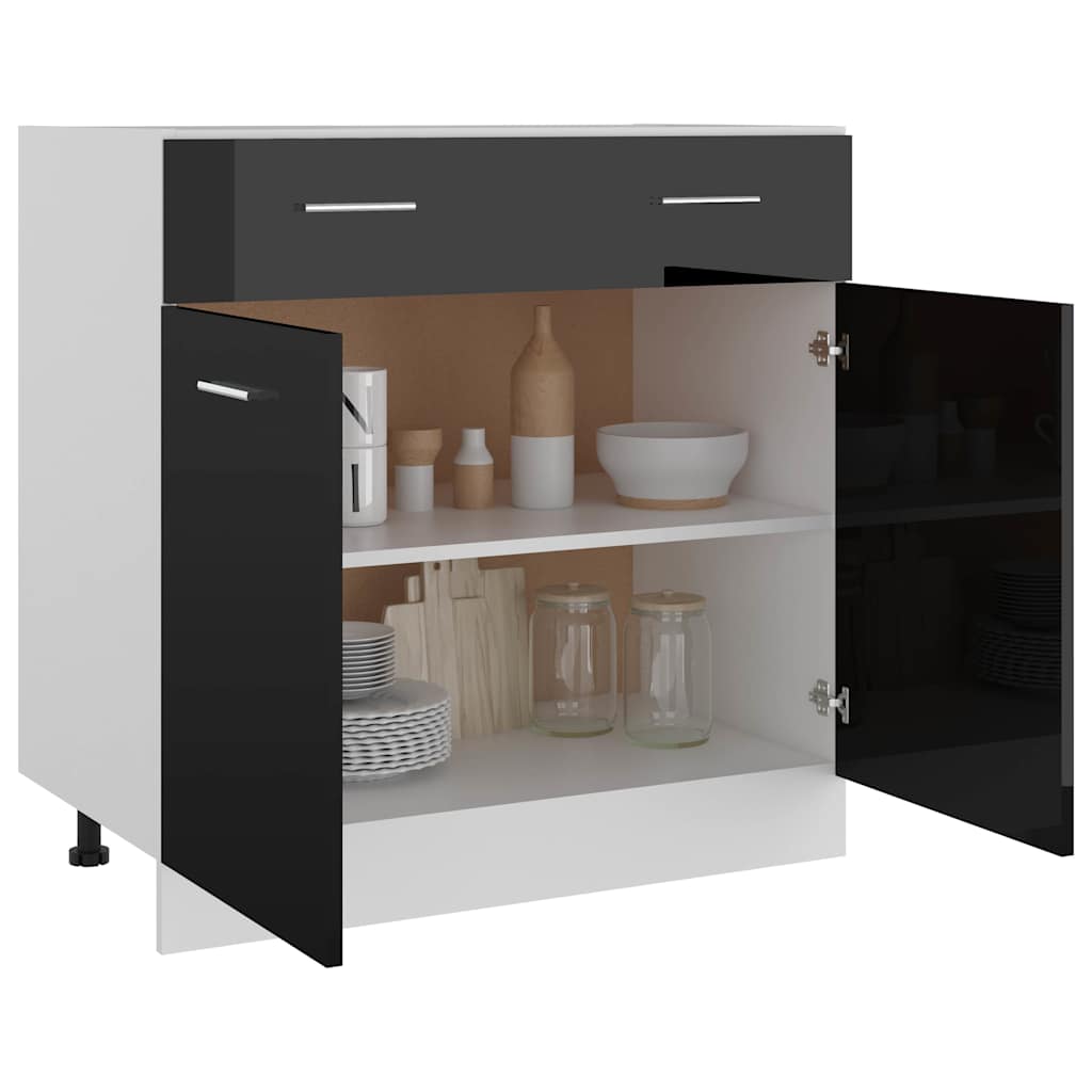 Drawer Bottom Cabinet Lyon High Gloss Black 80x46x81.5 cm Engineered Wood