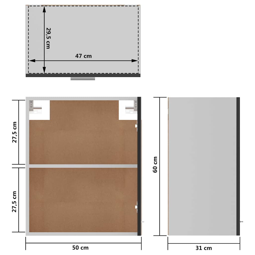 Hanging Cabinet Lyon High Gloss Grey 50x31x60 cm Engineered Wood
