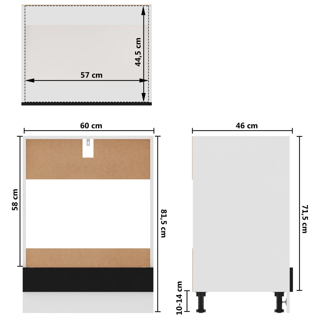 Oven Cabinet Lyon Black 60x46x81.5 cm Engineered Wood