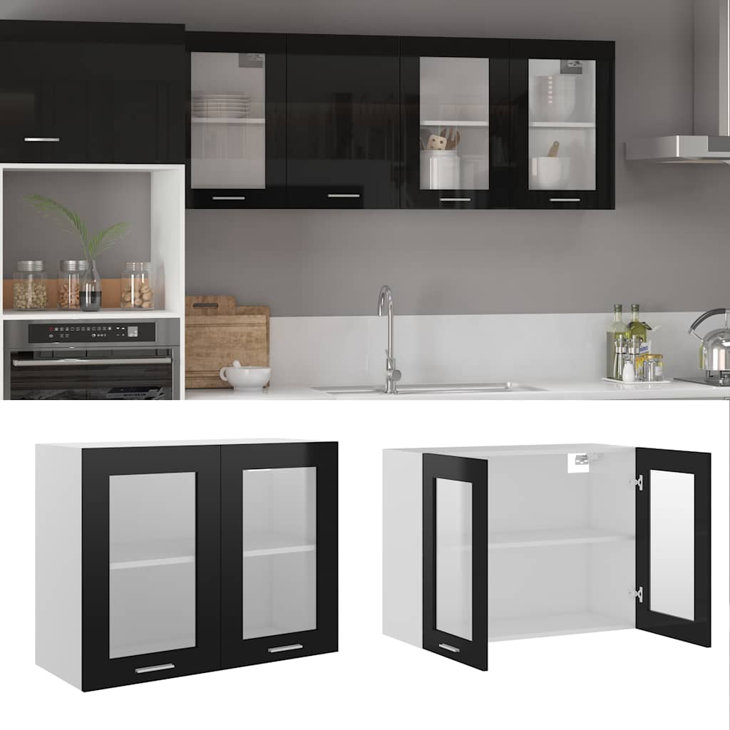 Hanging Glass Cabinet Lyon High Gloss Black 80x31x60 cm Engineered Wood