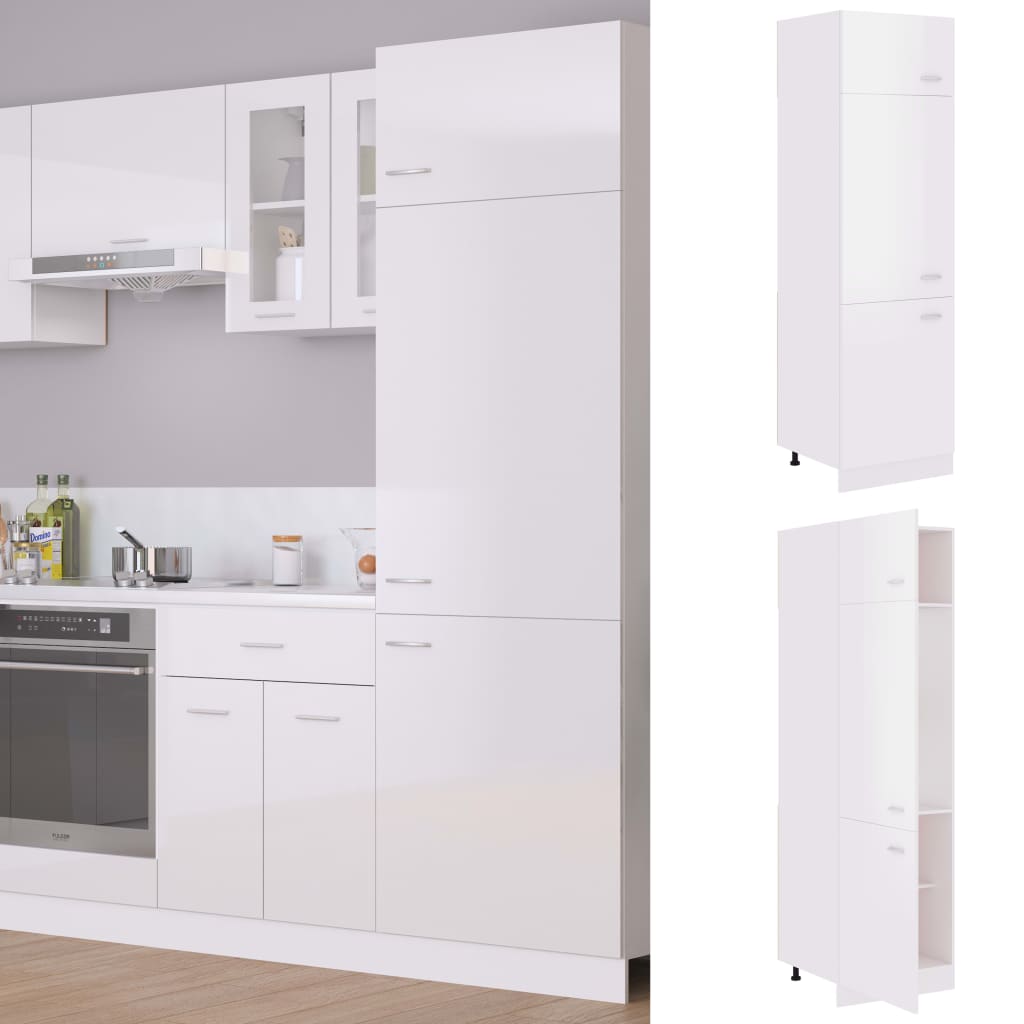 Refrigerator Cabinet Lyon High Gloss White 60x57x207 cm Engineered Wood