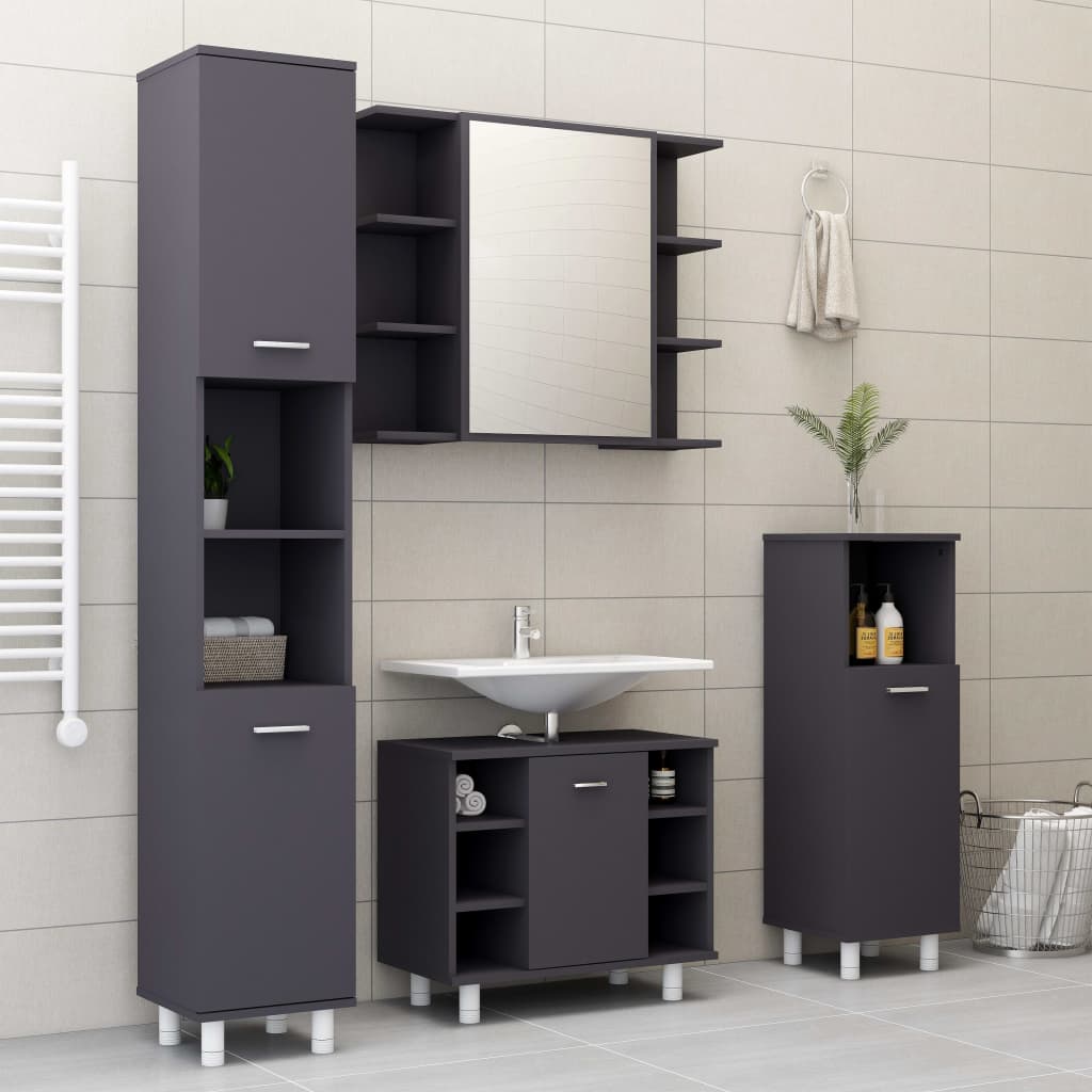 Bathroom Cabinet Grey 30x30x95 cm Engineered Wood