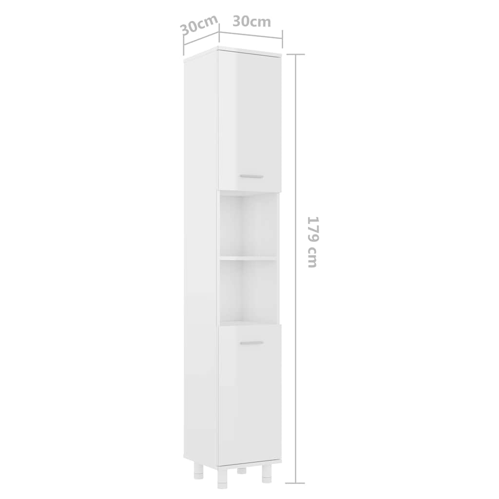 Bathroom Cabinet High Gloss White 30x30x179 cm Engineered Wood