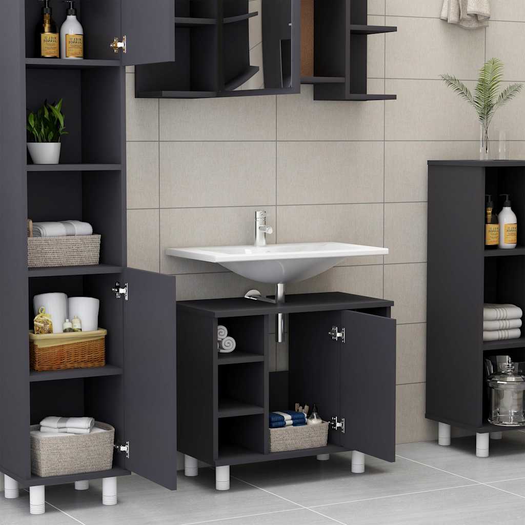 Bathroom Cabinet Grey 60x32x53.5 cm Engineered Wood