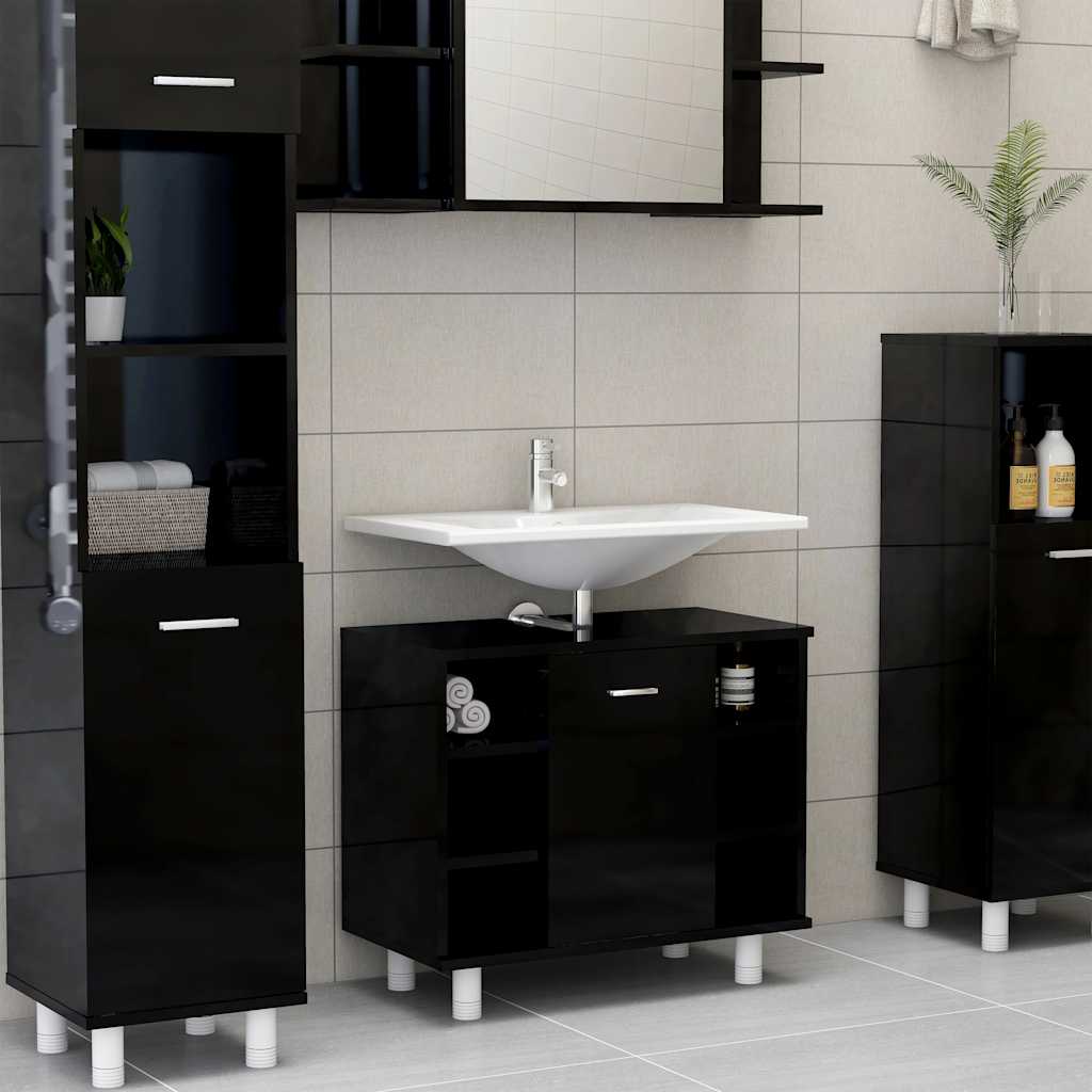 Bathroom Cabinet High Gloss Black 60x32x53.5 cm Engineered Wood