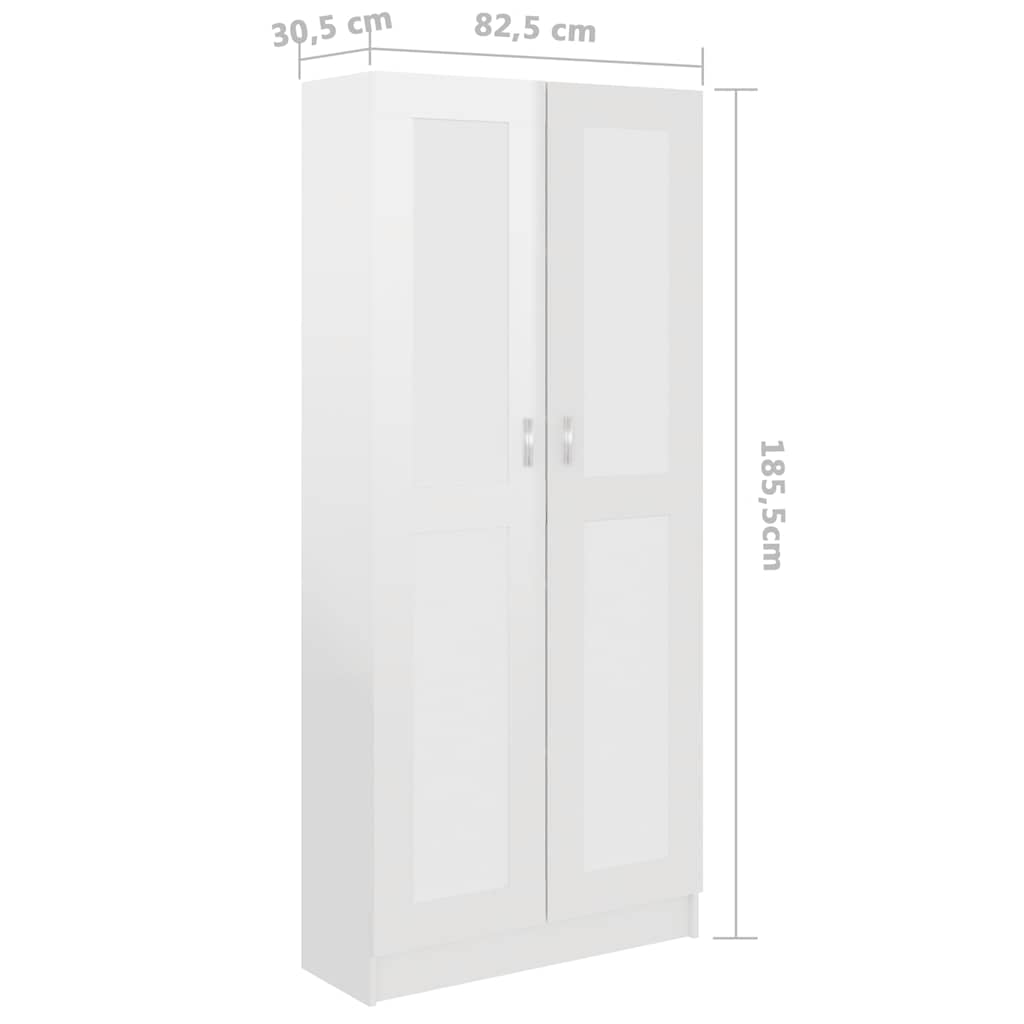 Book Cabinet High Gloss White 82.5x30.5x185.5 cm Engineered Wood