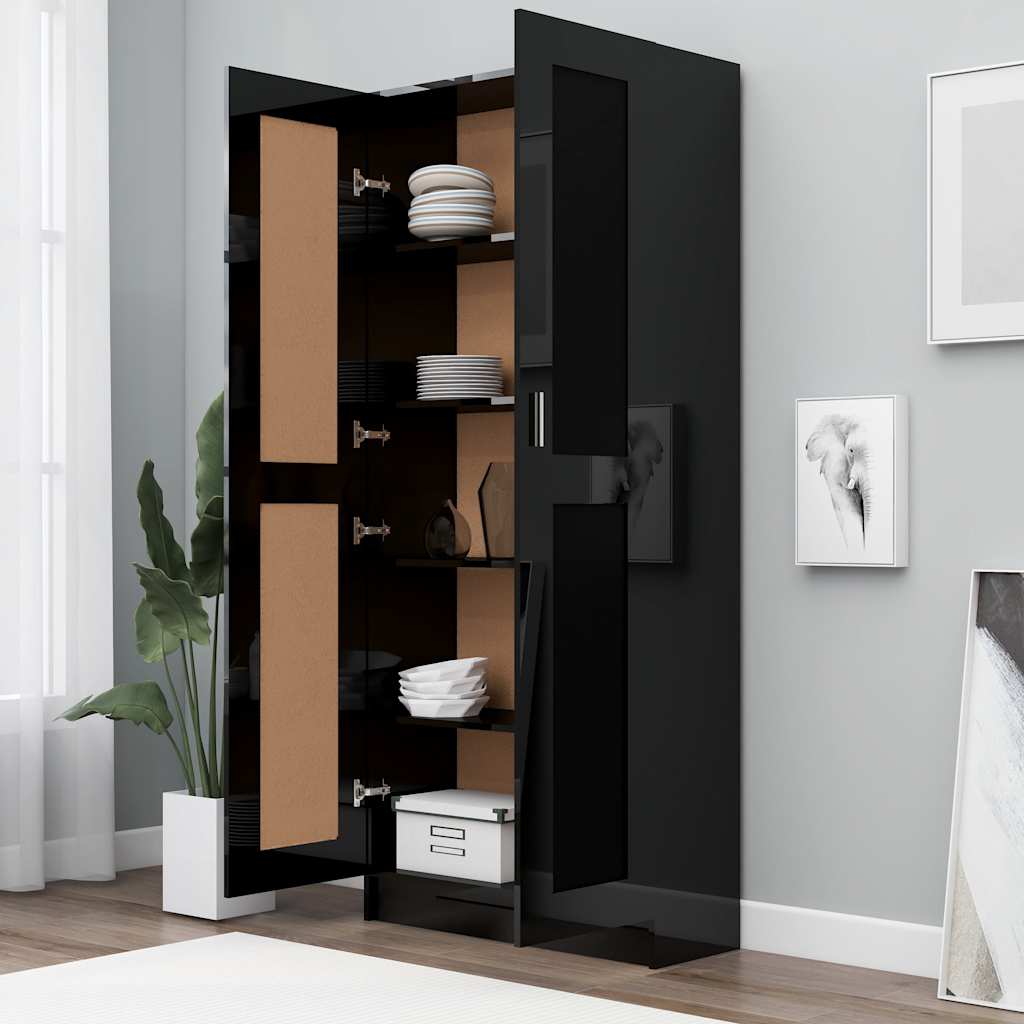Book Cabinet High Gloss Black 82.5x30.5x185.5 cm Engineered Wood