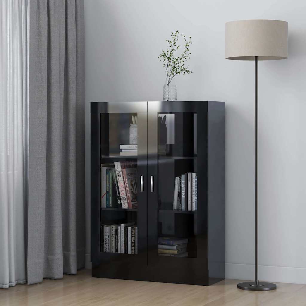 Vitrine Cabinet High Gloss Black 82.5x30.5x115 cm Engineered Wood