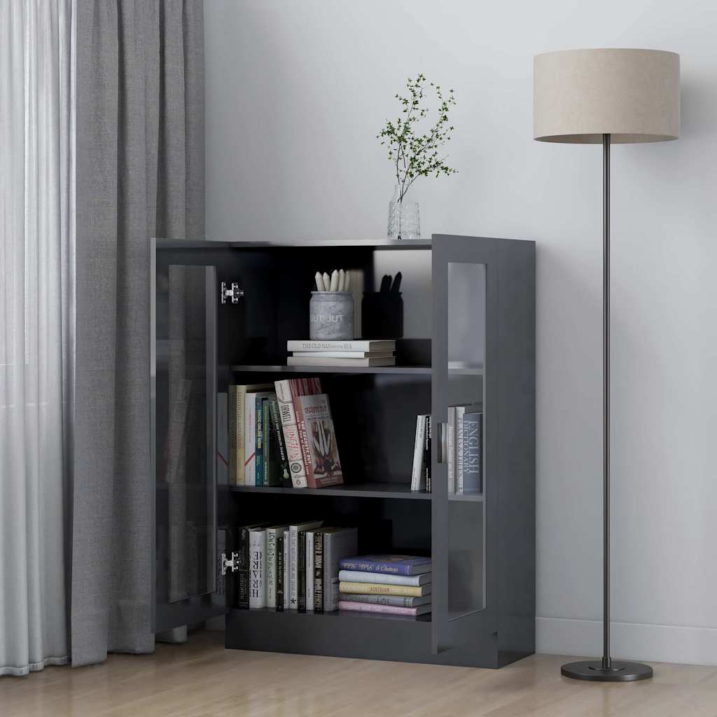 Vitrine Cabinet High Gloss Grey 82.5x30.5x115 cm Engineered Wood