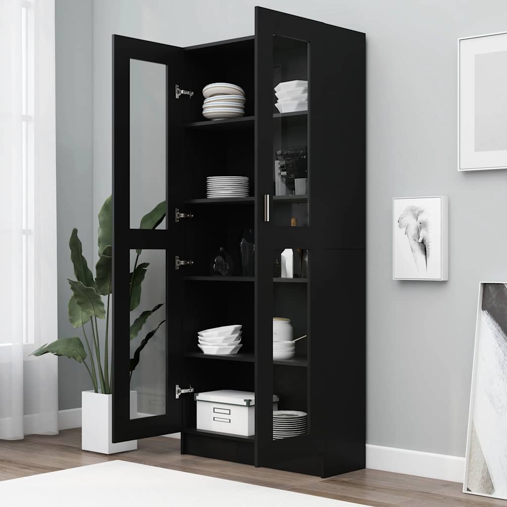 Vitrine Cabinet Black 82.5x30.5x185 cm Engineered Wood