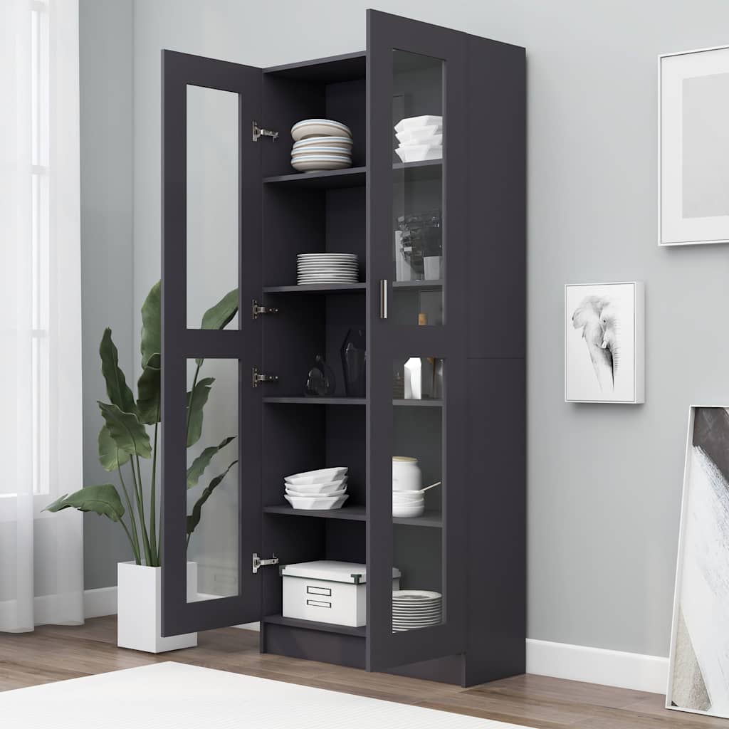 Vitrine Cabinet Grey 82.5x30.5x185 cm Engineered Wood