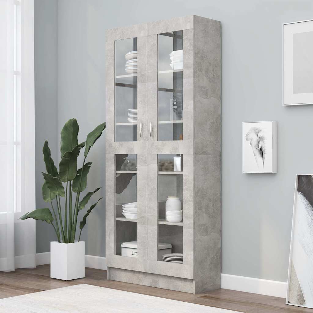 Vitrine Cabinet Concrete Grey 82.5x30.5x185.5 cm Engineered Wood