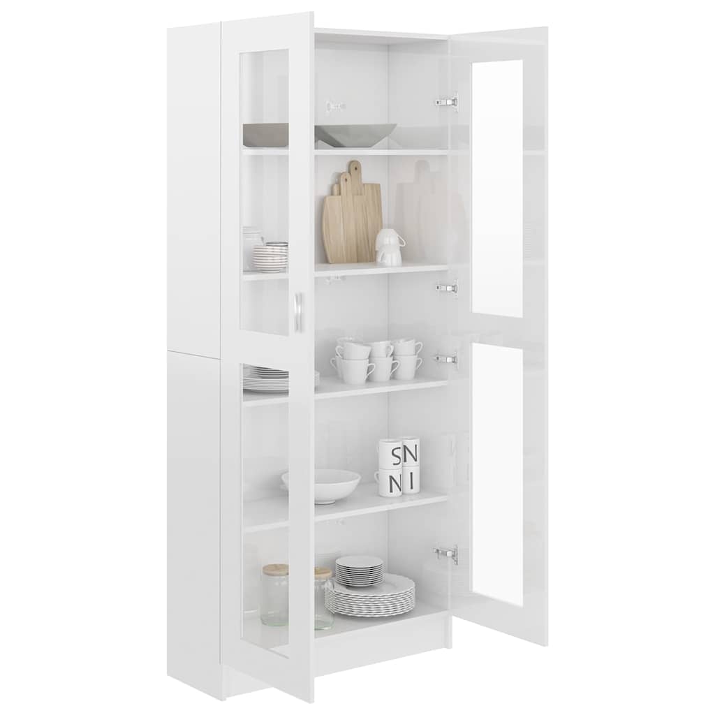 Vitrine Cabinet High Gloss White 82.5x30.5x185 cm Engineered Wood