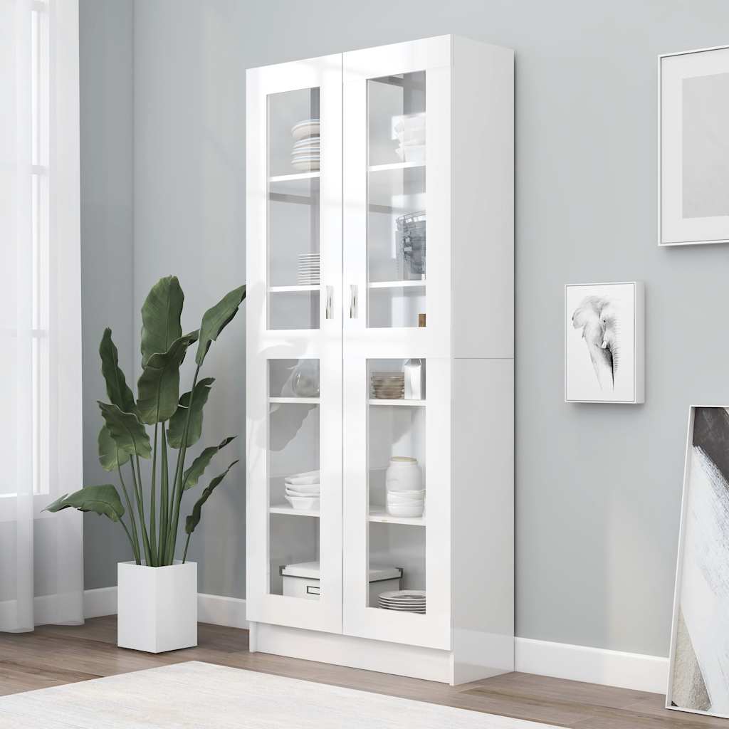 Vitrine Cabinet High Gloss White 82.5x30.5x185 cm Engineered Wood