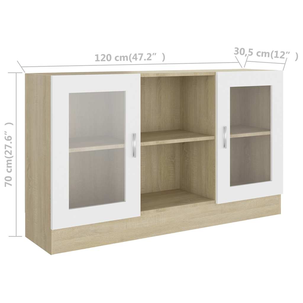 Vitrine Cabinet White and Sonoma Oak 120x30.5x70 cm Engineered Wood