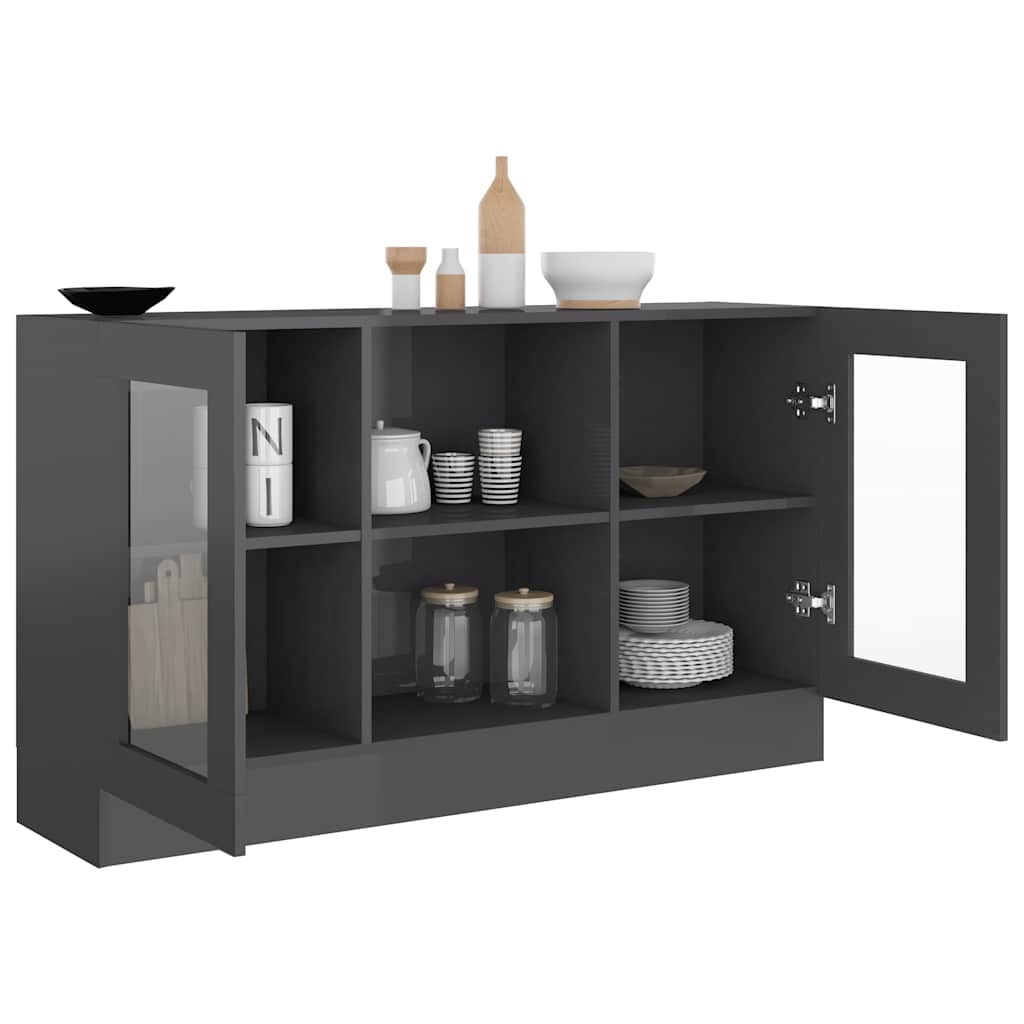 Vitrine Cabinet High Gloss Grey 120x30.5x70 cm Engineered Wood