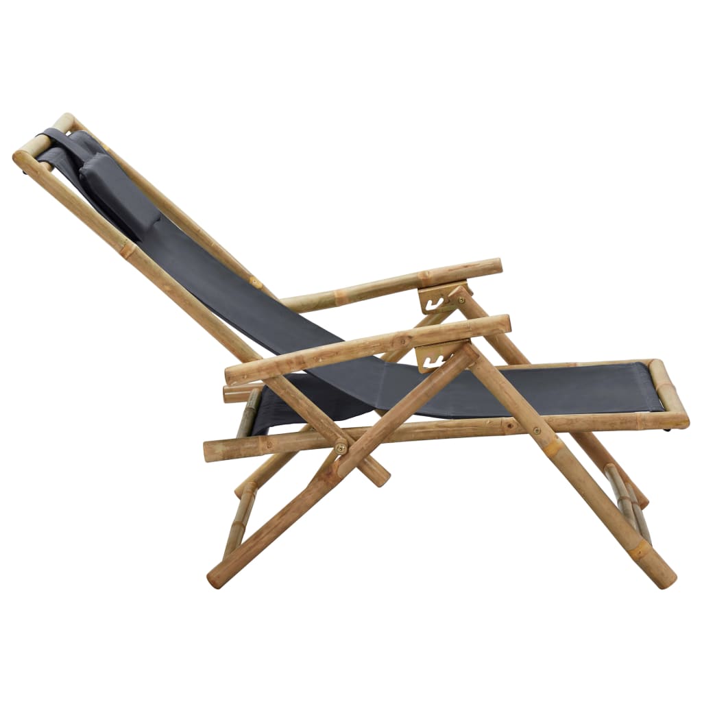 Reclining Relaxing Chair Dark Grey Bamboo and Fabric