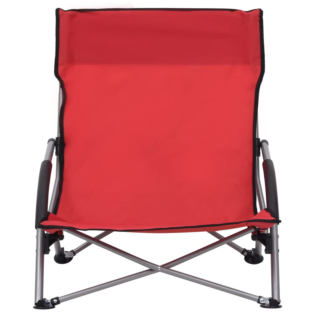 Folding Beach Chairs 2 pcs Red Fabric