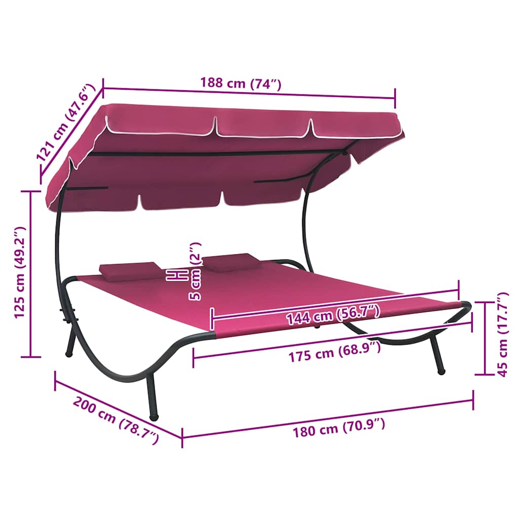 Outdoor Lounge Bed with Canopy and Pillows Pink