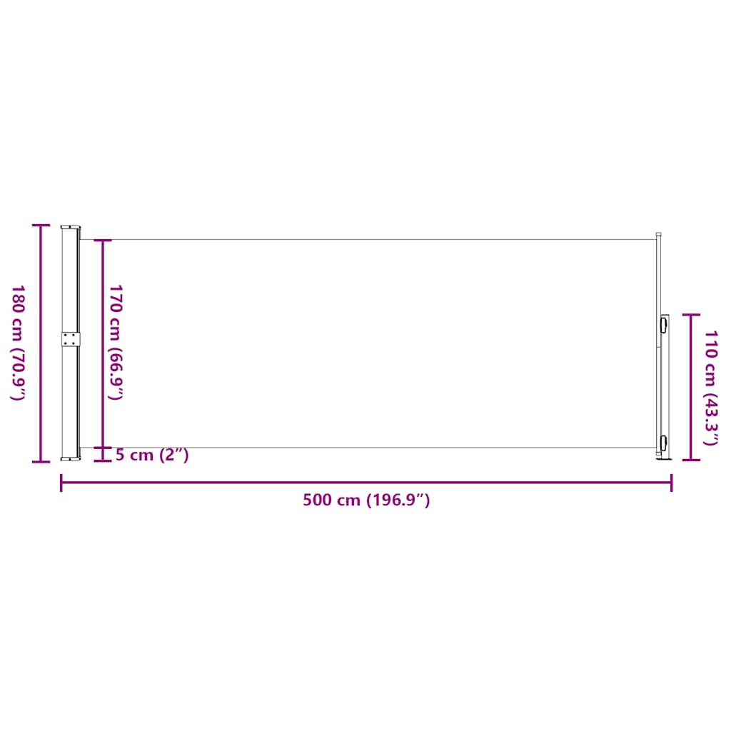 Patio Retractable Side Awning 180x500cm Grey