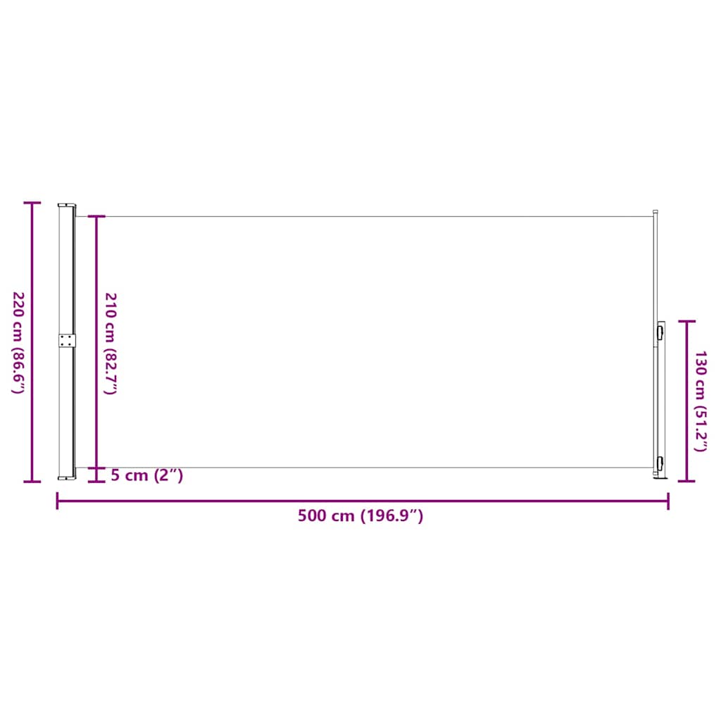 Patio Retractable Side Awning 220x514cm Black