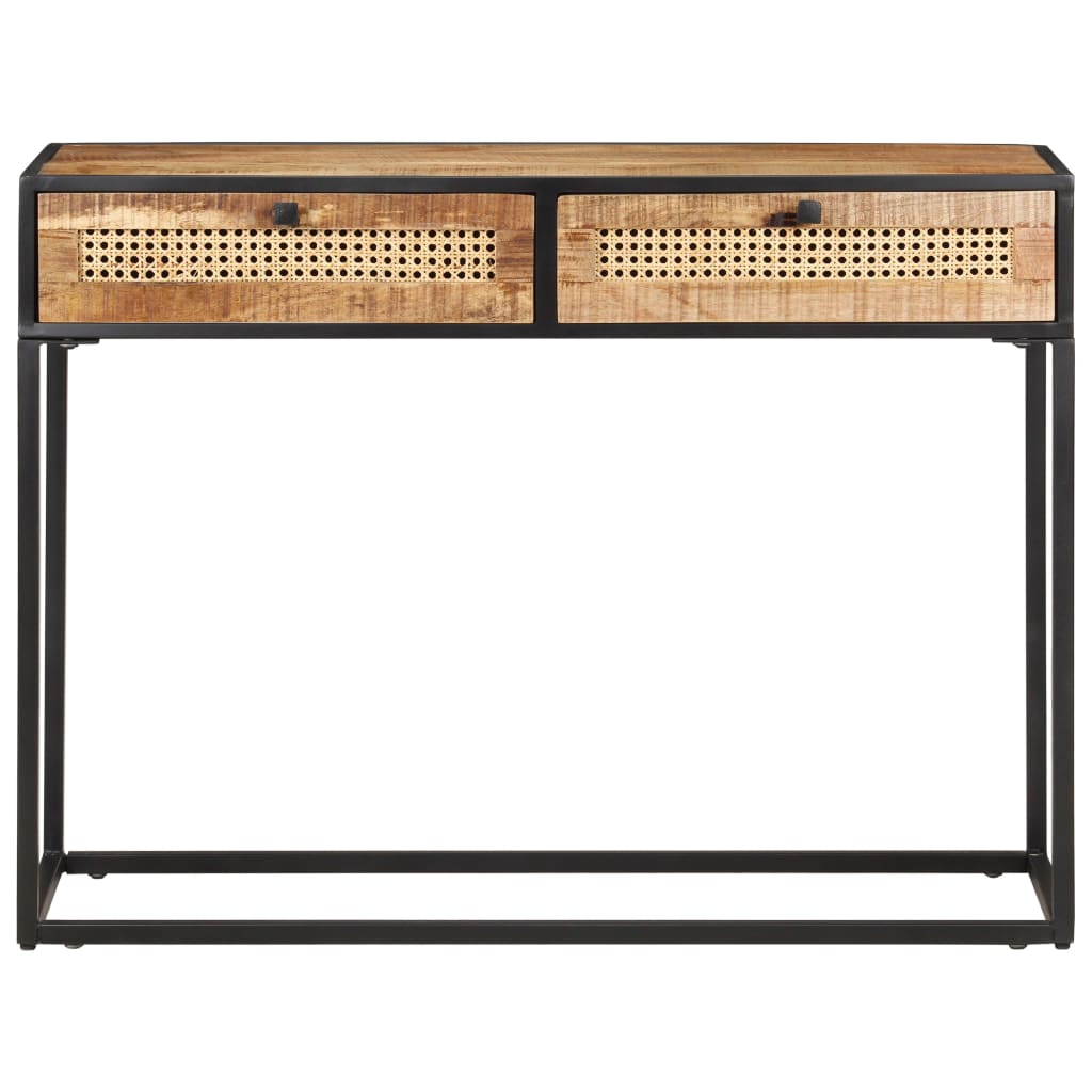Console Table 100x35x75 cm Rough Mango Wood and Natural Cane