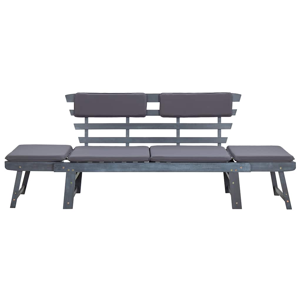 Garden Bench with Cushions 2-in-1 190 cm Grey Solid Acacia Wood