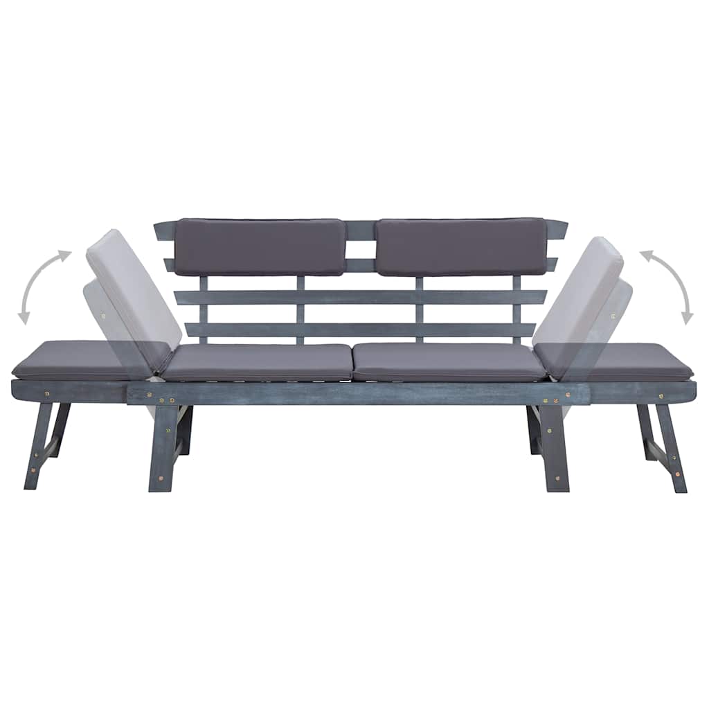 Garden Bench with Cushions 2-in-1 190 cm Grey Solid Acacia Wood