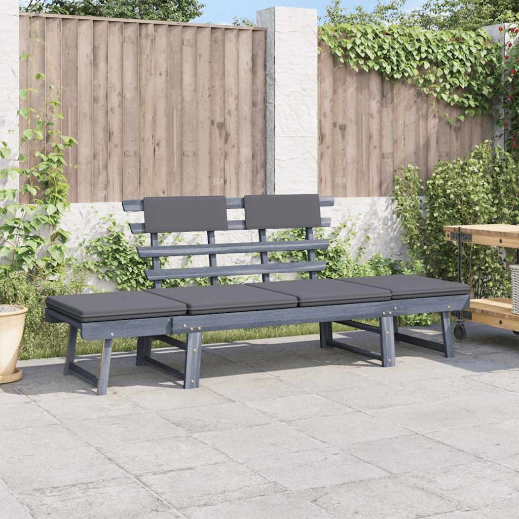 Garden Bench with Cushions 2-in-1 190 cm Grey Solid Acacia Wood