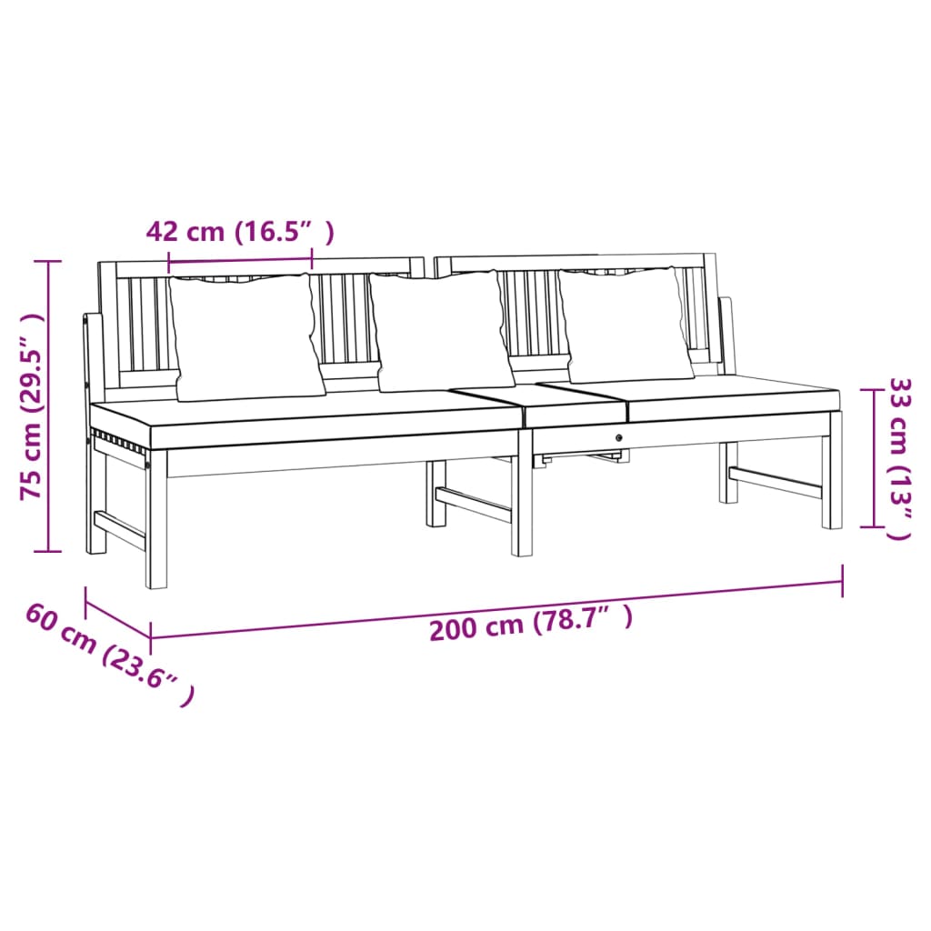 Day Bed with Grey Cushion 200x60x75 cm Solid Wood Acacia
