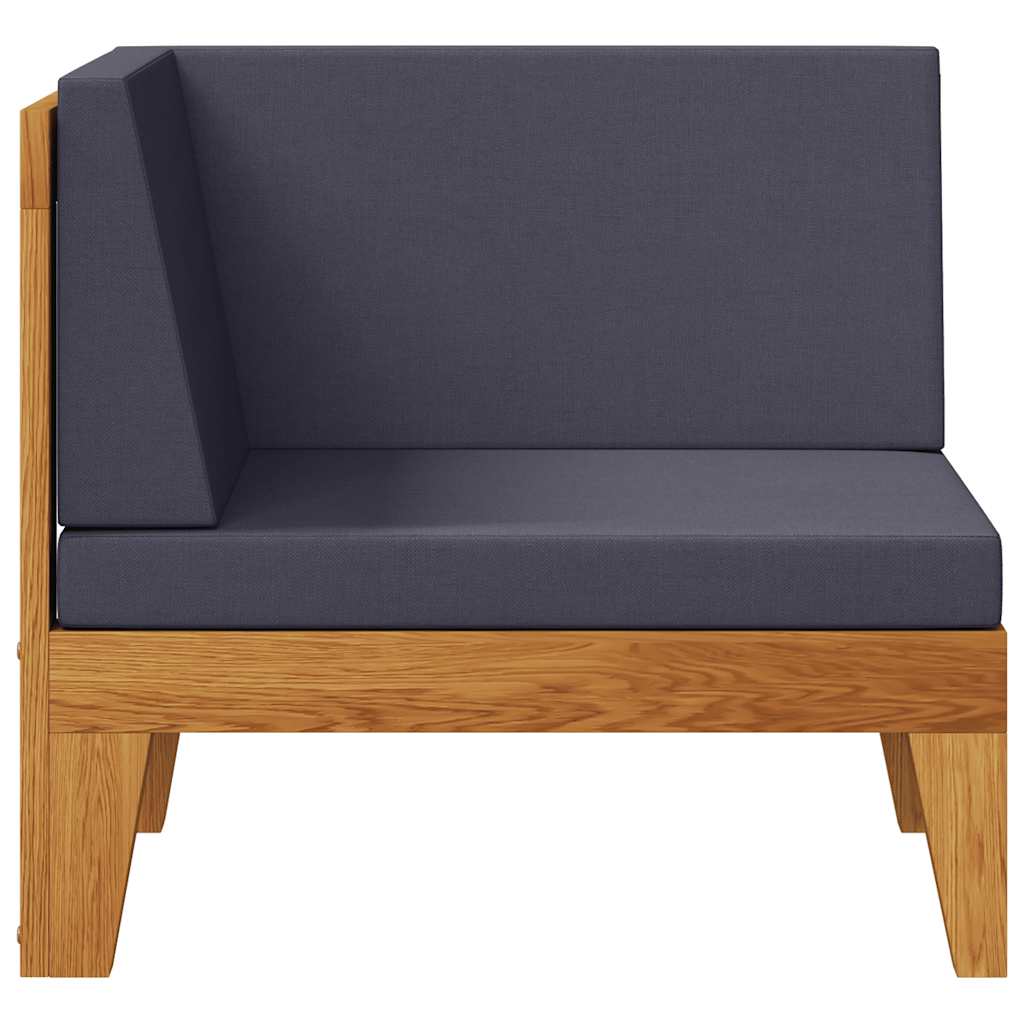 Sectional Corner Sofa and Dark Grey Cushions Solid Acacia Wood