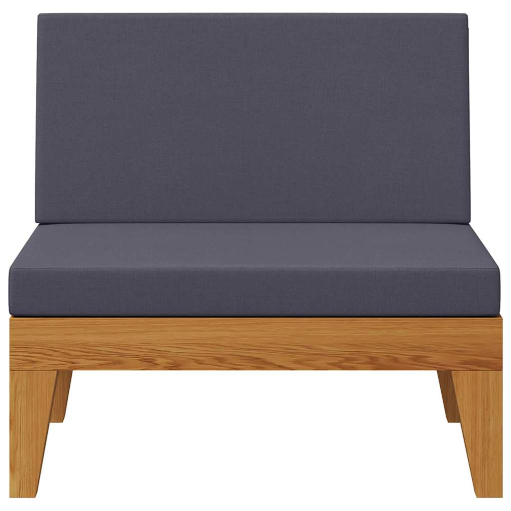 Sectional Middle Sofa with Dark Grey Cushions Solid Acacia Wood