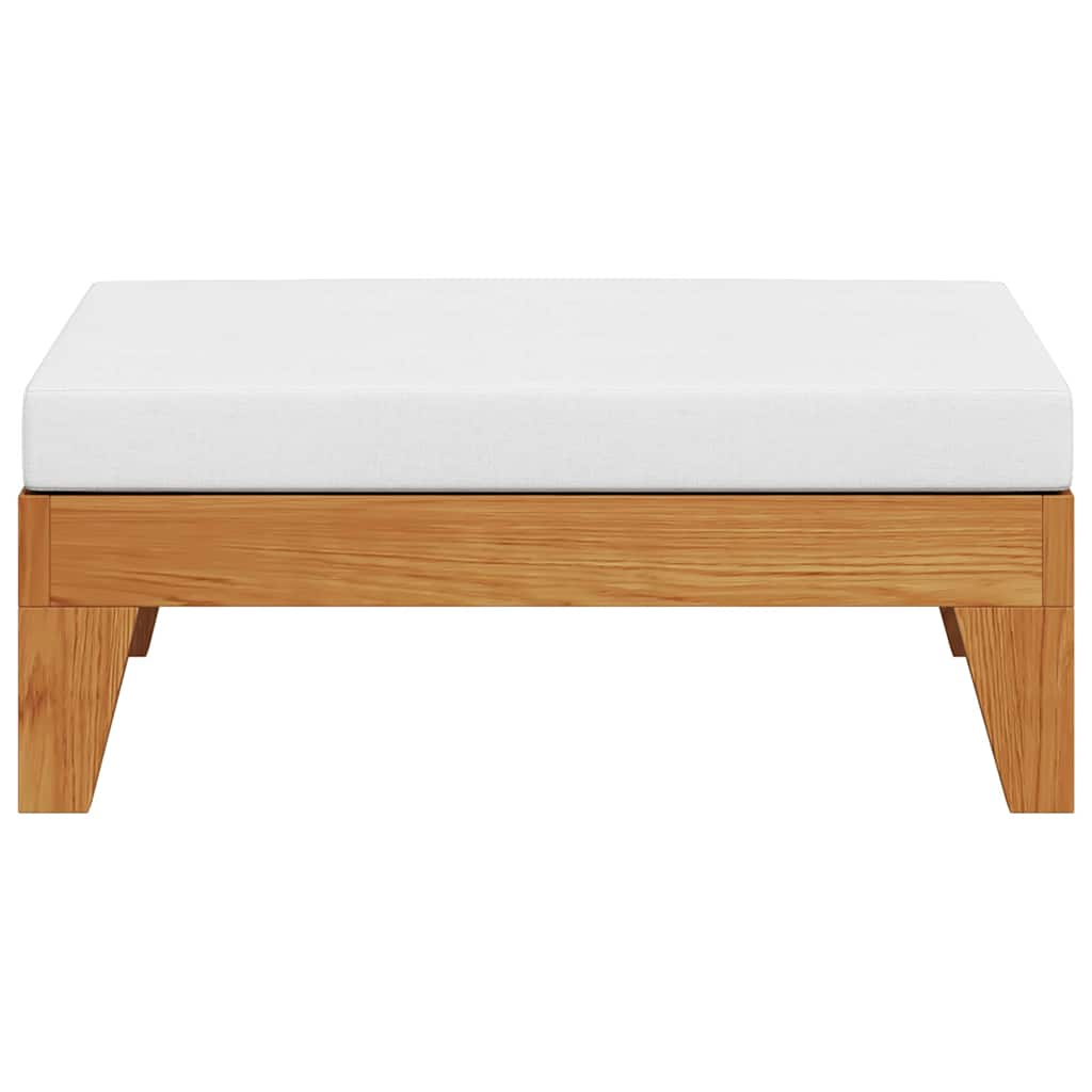 Sectional Footrest with Cream White Cushion Solid Acacia Wood