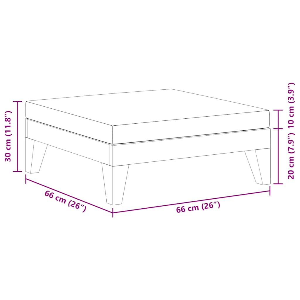 Sectional Footrest with Cream White Cushion Solid Acacia Wood