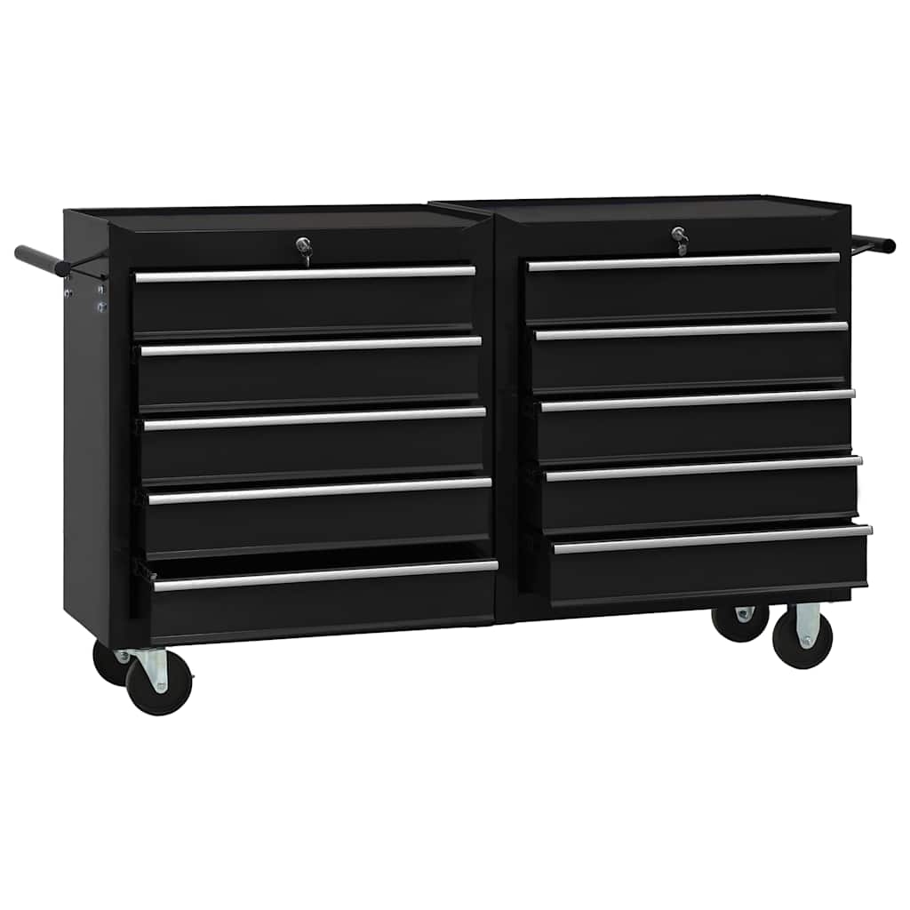Tool Trolley with 10 Drawers Steel Black